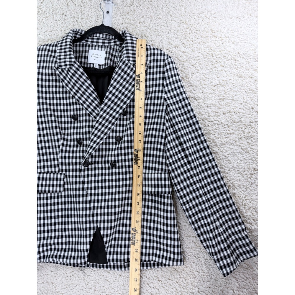 Anthropology Maison d'Amélie Blazer Large Black White Gingham Double Breasted - Picture 10 of 12